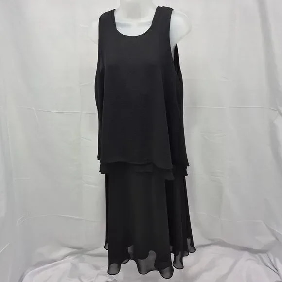Metaphor Black Empire Waist V-Neck Sleeveless Flowy Midi Dress 2 Piece Set 16 - Picture 1 of 16